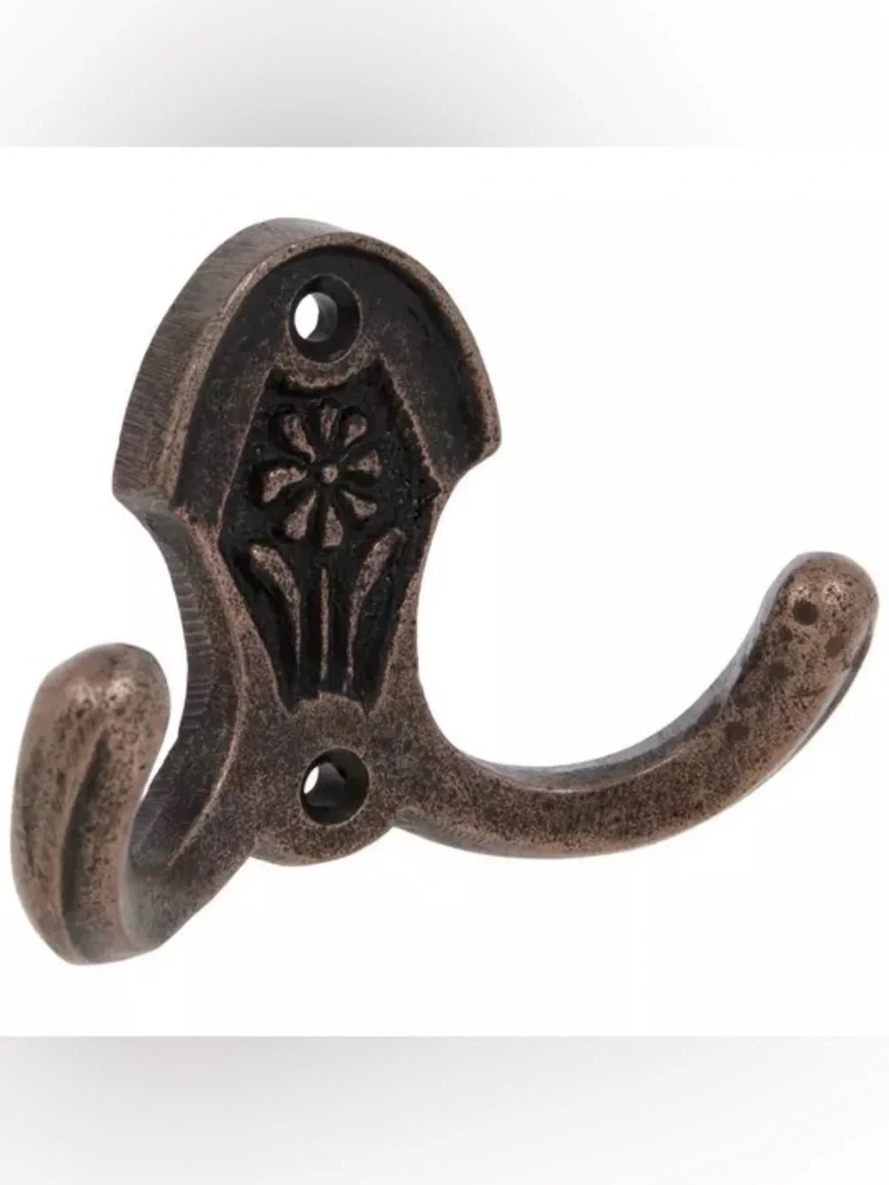 (3) Bronze Carved Flower Double Metal Wall Hook